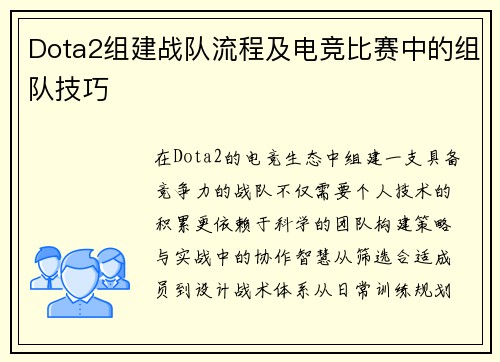 Dota2组建战队流程及电竞比赛中的组队技巧
