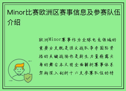 Minor比赛欧洲区赛事信息及参赛队伍介绍